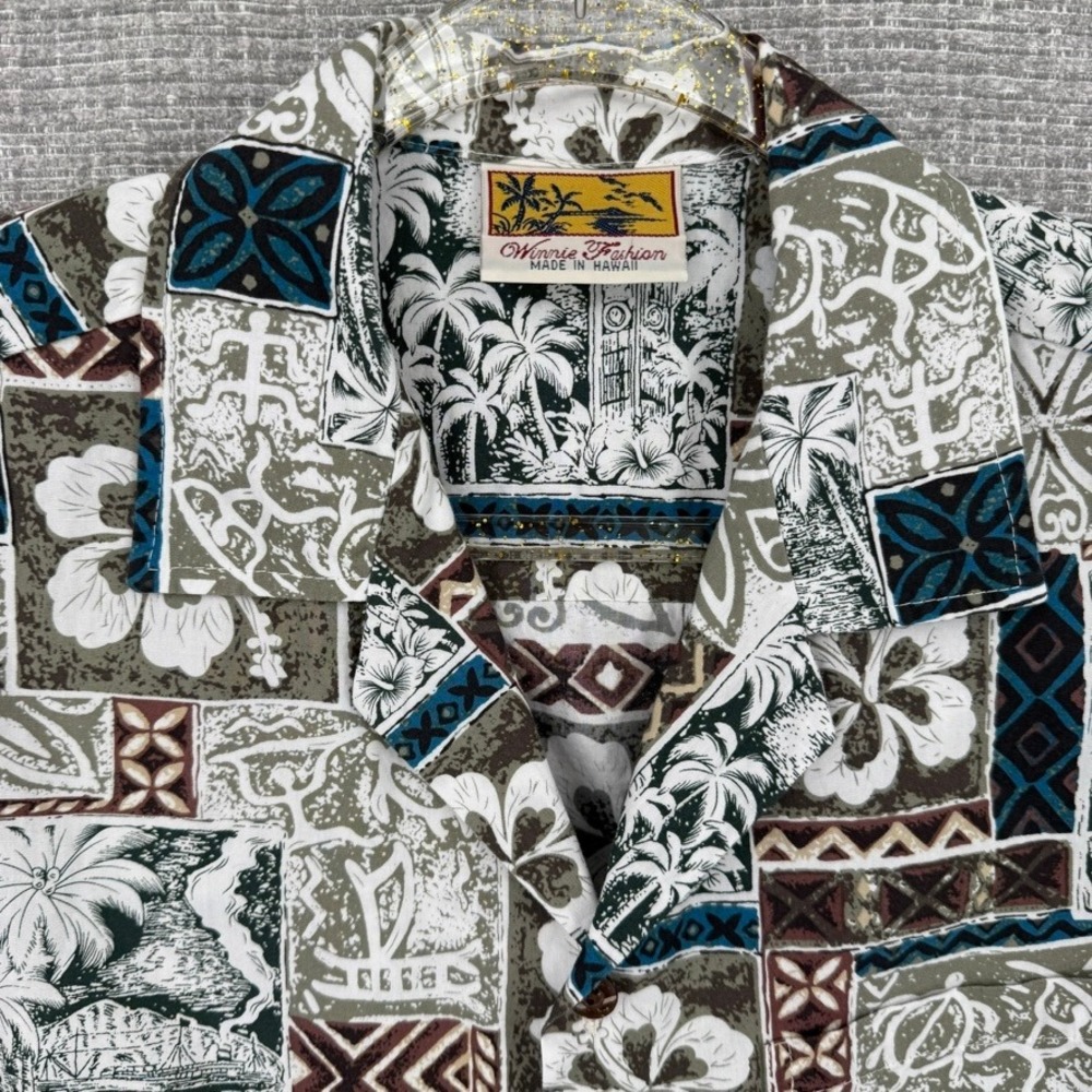 Vintage Winnie Fashion Hawaiian Shirt Mens Medium Cotton Tribal‎ Print Vintage